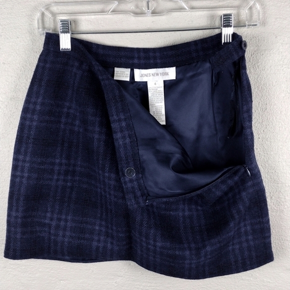 Jones New York Blue Windowpane Check Lamb Shetland Wool Fitted Mini Skirt - Picture 2 of 11